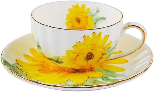 Ceramic Teacup Sunflower Vintage Chintz Porcelain Coffee Mug Tea Cup with Saucer