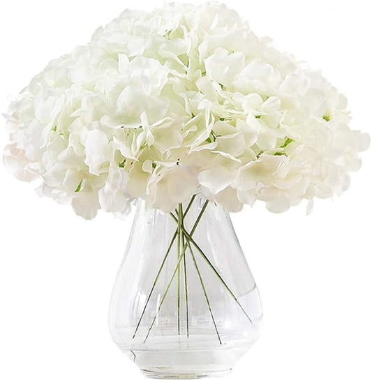 Hydrangea Silk Flower White 10 Heads Artificial Hydrangea Silk Flowers Head for Wedding Centerpieces Bouquets DIY Floral Decor Home Decoration with Long Stems - White