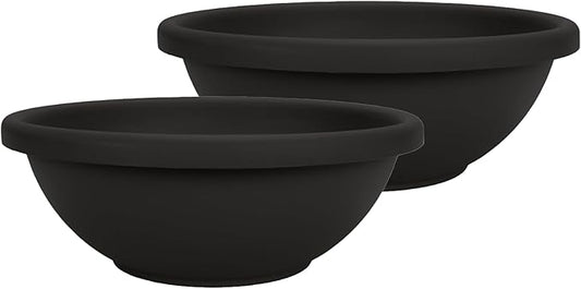 The HC Companies Shallow Planter with Drainage - Contemporary Garden Bowl Planter for Flowers, Herbs & More - Round Succulent Planter Pot for Indoors and Outdoors (20" Black, Pack of 2)
