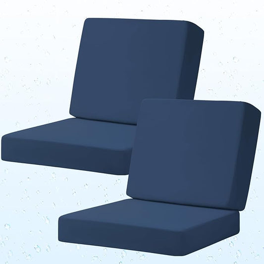 Outdoor Deep Seat Cushion Set of 2, 24 x 24 Inch Waterproof and Fade Resistant Patio Furniture Cushion Backrest with Ties for Patio Garden Yard and Balcony (Blue-2Pcs, 24x24Inch)