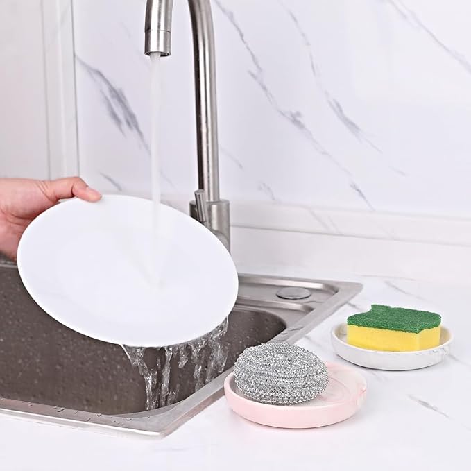 Round Marble Soap Tray, Small Ceramic Soap Dish, Cute Women Trinket Plate (Pink)