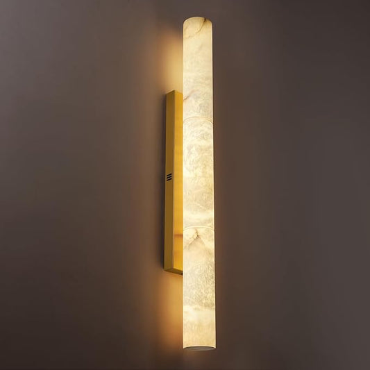 Brass Alabaster Wall Sconces, 36" Large Marble Wall Sconce, Hardwired Gold Wall Sconces Interior, Stone Wall Sconce Dimmable, Alabaster Wall Lamp for Living Room, Bathroom, Bedroom, Hallway-Upgraded