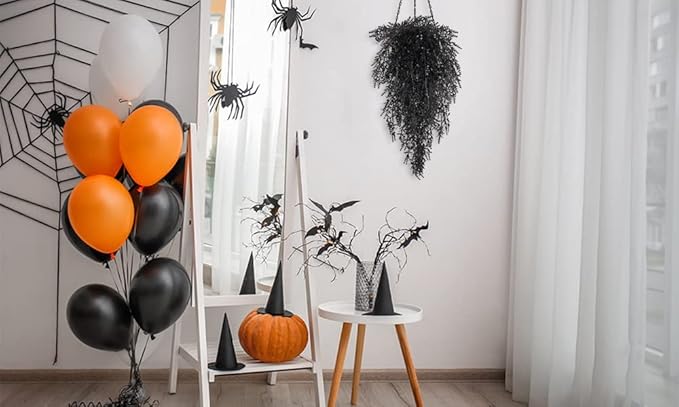 RECUTMS Artificial Hanging Plants Fake Lavender Faux UV Resistant Flowers Indoor Outside Decorations,4 Packs (Black)