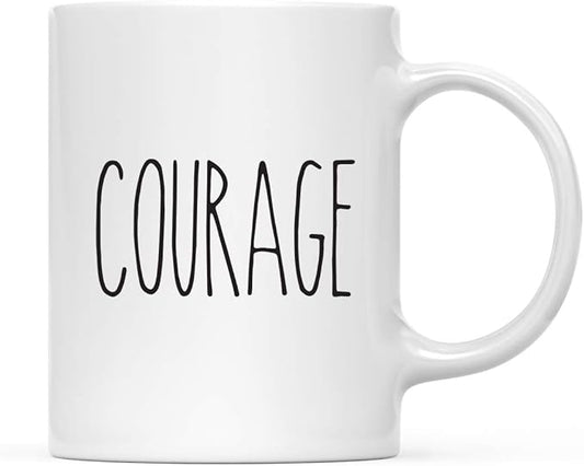 Andaz Press Simple Rustic Farmhouse Kitchen Decor 11oz. Ceramic Coffee Tea Mug, Courage, 1-Pack, Includes Gift Box, Minimalist Birthday Idea