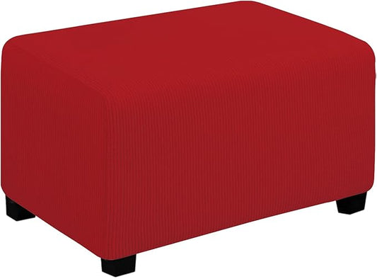 Easy-Going Stretch Ottoman Cover Folding Storage Stool Furniture Protector Soft Rectangle Slipcover with Elastic Bottom (Ottoman Small, Christmas Red)