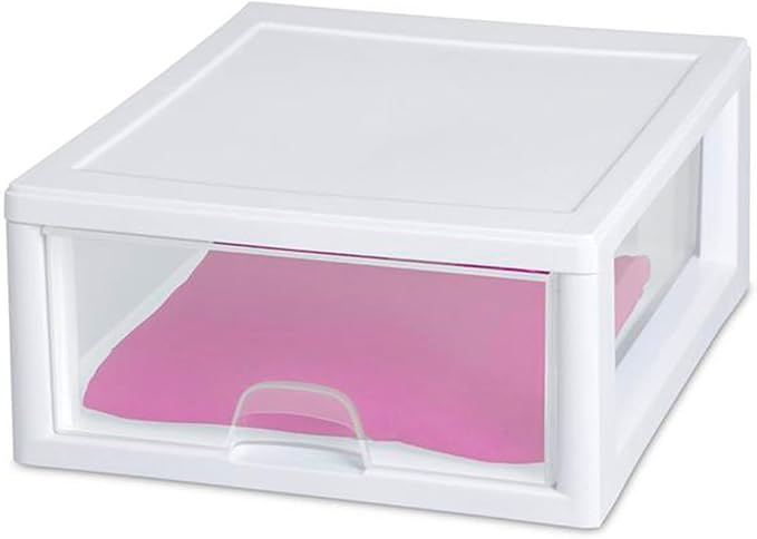 Sterilite 6-Pack 16 Quart Stacking Drawer, Clear Storage Closet Organizer, White Frame - Stackable Modular Plastic Drawers for Clothes, Accessories, Craft Supplies, Shoes or Linens