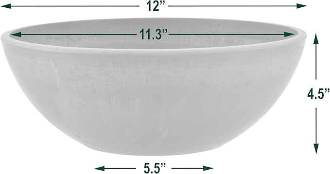 PSW Pot Collection M30DC 12-inch Plastic/Stone/Wood Composite Low Bowl Planter – No Drainage Hole (Drillable), Shallow Indoor/Outer Pot for Succulents, Bonsai, Fairy Gardens, Herbs, Dark Charcoal