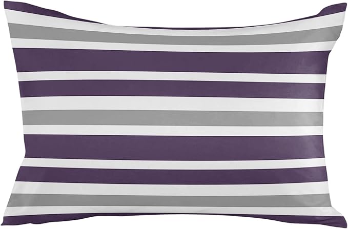 Outdoor Waterproof Lumbar Throw Pillow Covers Set of 2 Grey Purple Stripes Decorative Outdoor Pillows Cushion Case 20x12 Inch Classic Striped Patio Pillows for Couch Sofa Bed Garden Home Decor