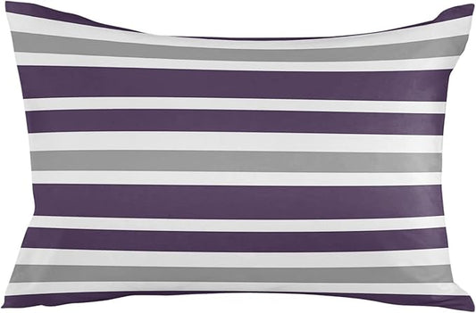 Outdoor Waterproof Lumbar Throw Pillow Covers Set of 2 Grey Purple Stripes Decorative Outdoor Pillows Cushion Case 20x12 Inch Classic Striped Patio Pillows for Couch Sofa Bed Garden Home Decor