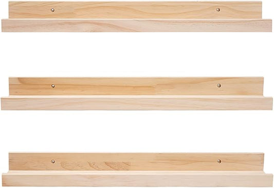 MBYD 24 Inch Floating Shelves Natural Wood Set of 3, Wall Mount Picture Ledge Wooden Wall Shelf for Home Decoration Nursery Book Shelves for Bedroom, Living Room, Office, Kitchen, 3 Same Dimensions