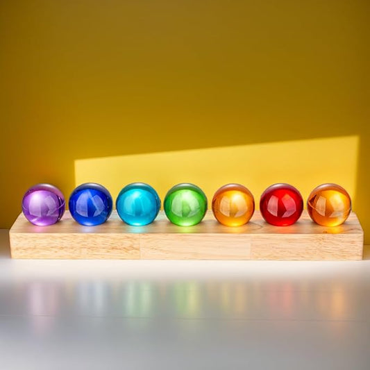 7pcs 40mm Multicolor Crystal Solid Ball Glass Spheres with LED Wooden Base Night Light Decoration Healing Sphere Balls with Stand for Home Living Room - Decorative Balls for Dinner Party Centerpiece