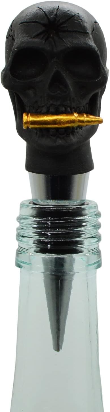 Skull Decor Wine Stopper With Bullet Holes Bottle Stopper Gift for Halloween,Christmas, Black