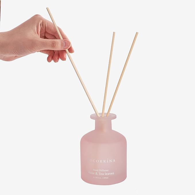 Cocorrína Reed Diffuser - Rose & Tea Leaves 6.76oz Diffuser with Sticks Home Fragrance Essential Oil Reed Diffuser for Home Bedroom Bathroom Shelf Decor Office Decor (Summer Collection)