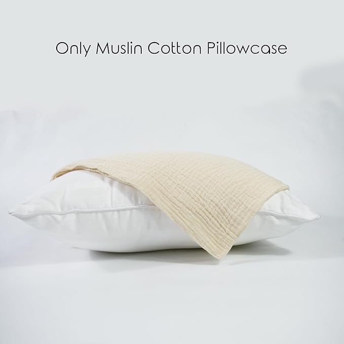 Organic Cotton Muslin Mini Pillowcases with Envelope Design,2 Pack Ultra Breathable Kids Toddler Pillowcases for Boys and Girls- 13 x 18 inches (Beige)