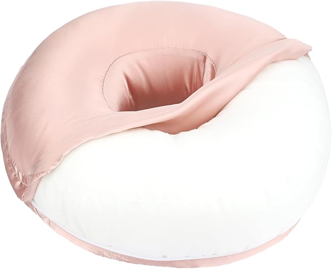 Satin Ear Piercing Pillow Removable Cover Luxury Cnh Pillow with Ear Holes for Ear Pain Side Sleepers Washable Large Donut Pillows Head Neck Support Coral