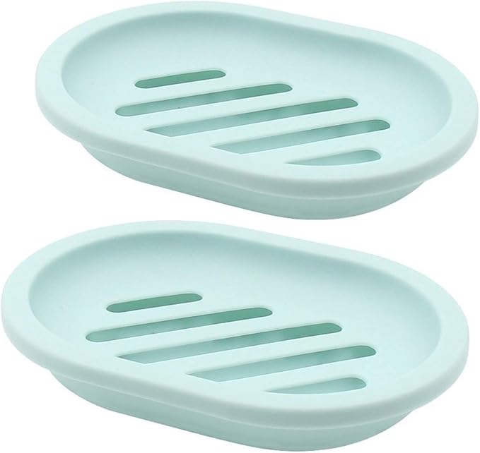 Topsky 2-Pack Soap Dish with Drain, Soap Holder, Soap Saver, Easy Cleaning, Dry, Stop Mushy Soap (Green)