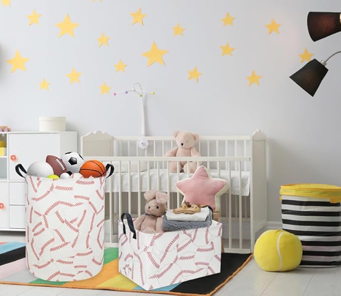 Kids Laundry Hamper,Baseball Laundry Basket Collapsible Boys Storage Baskets for Home,Office,Toy Organizer,Home Decor(Baseball)