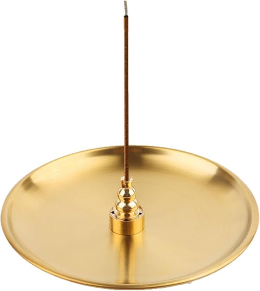 3 in 1 Incense Burner 5.5 Inch Brass Incense Holder for Sticks ＆ Coil Incense Cones - Metal Gourd Shaped Ash Catcher for Meditation Yoga Room Home Decor Indoor Outdoor Use