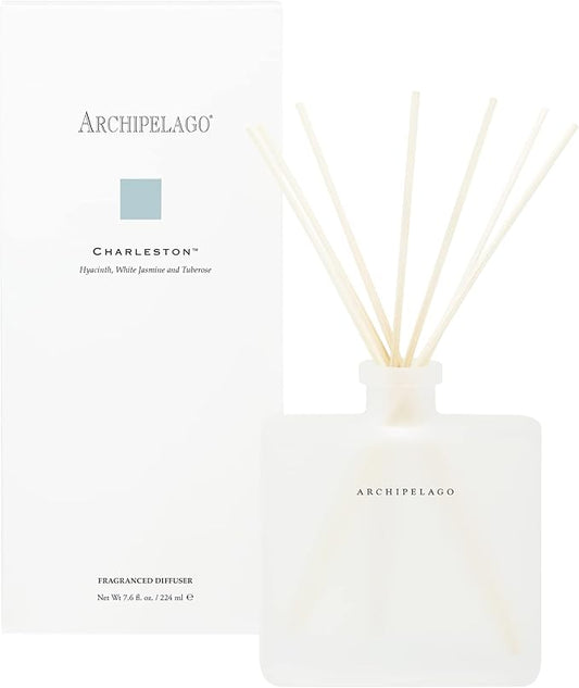 Archipelago Botanicals Charleston Reed Diffuser, Home Fragrance Reed Diffuser, Includes Fragrance Oil, Frosted Glass Vessel & 10 Diffuser Reeds, Perfect for Home, Office or Gift, 7.6 Fl Oz