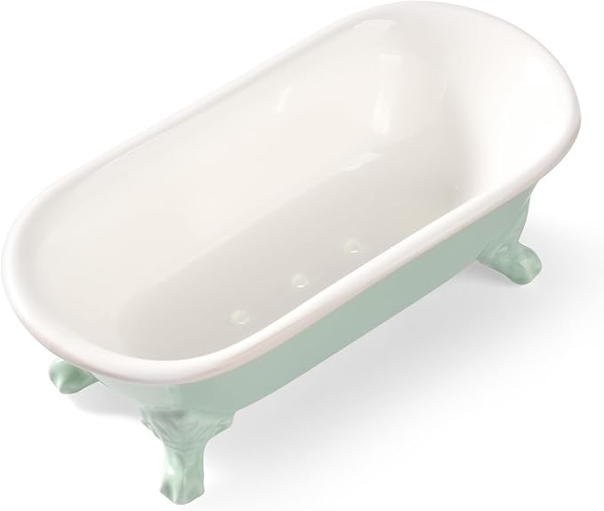 6.5" Ceramic Mini Decorative Clawfoot Bathtub Bar Soap Dish, Kitchen Sponge Holder and Shower Tray for Bathroom, 1 Pack(Bright Teal)