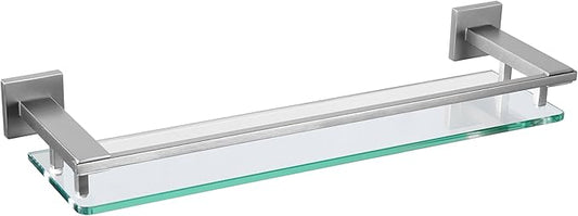 Bathroom Shelves Glass Shelf 20-Inch Brushed Nickel Floating Tempered Glass Shelf Rectangular Modern Stainless Steel Wall Mount Shelves for Shower Bathroom Kitchen Organizers Accessories，A7613BN