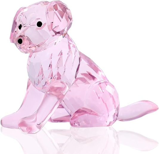 Crystal Dog Figurine Faceted Glass Puppy Statue Pink Labrador Ornament Animal Collectible Sculpture Handscraft Paperweight Home Decor