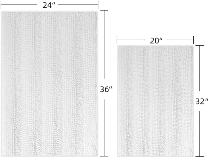 Bath Mat for Bathroom Ultra-Soft Machine Washable Rugs for Shower Room with Non-Slip Backing Shaggy Absorbent Luxury Chenille Bath Rug Perfect for Tub Sink Bedroom Door (24"x36", Pure White)