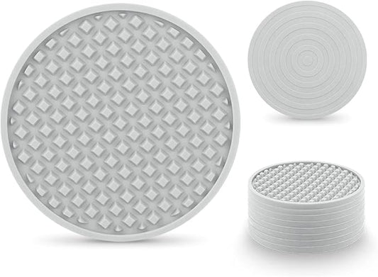 EAGMAK Coasters for Drinks Set of 8, Silicone Drink Coasters with Grooved Pattern, Non-Slip Base, Washable and Heat Resistant Coffee Coasters for Wooden Table, Desk, Kitchen, Office, Bar-Light Grey