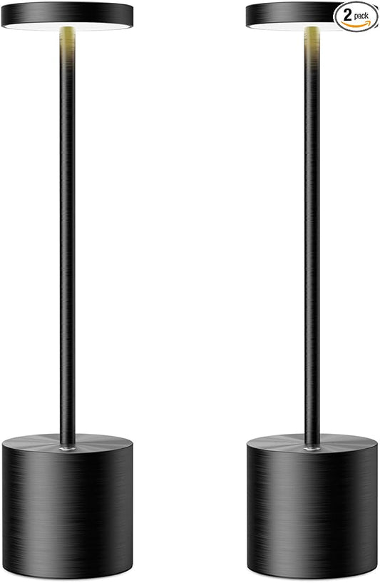 SAKRINGT Cordless Table Lamps Rechargeable,6000mAh Portable Battery Operated LED Table Light for Restaurant Outdoor 2 Pack Black