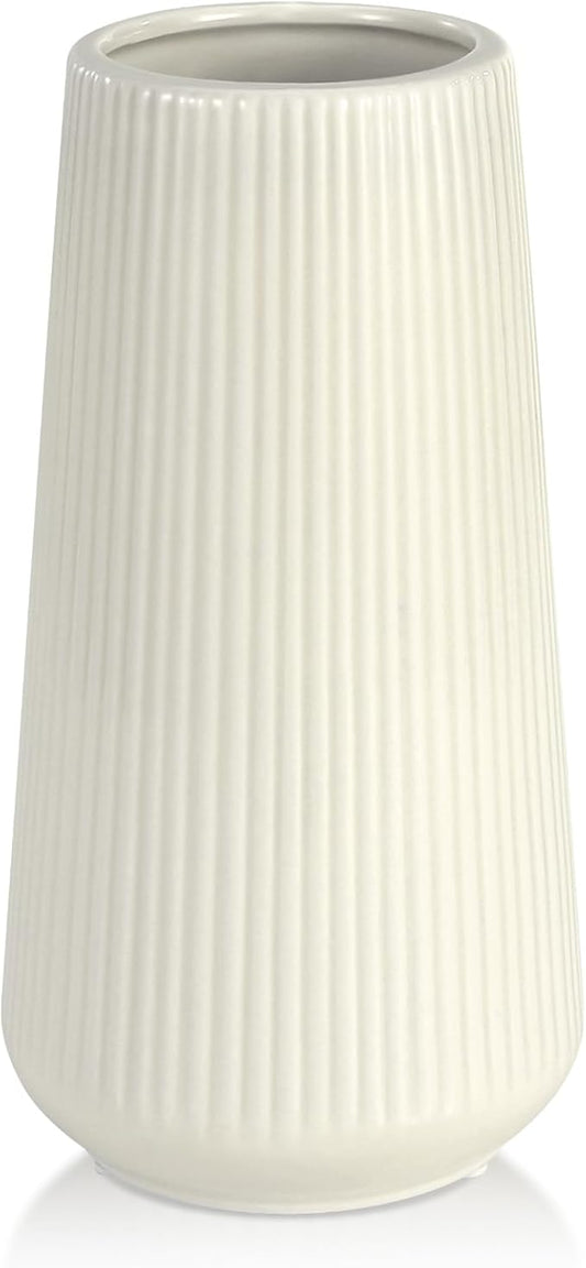 Beige Ceramic Vase, GUKJOB Cute Flower Vase for Pampas Grass, Home, Living Room, Dining Table, Farmhouse, Office Decor, Bedroom, Table, and Kitchen Shelf (XL Beige)
