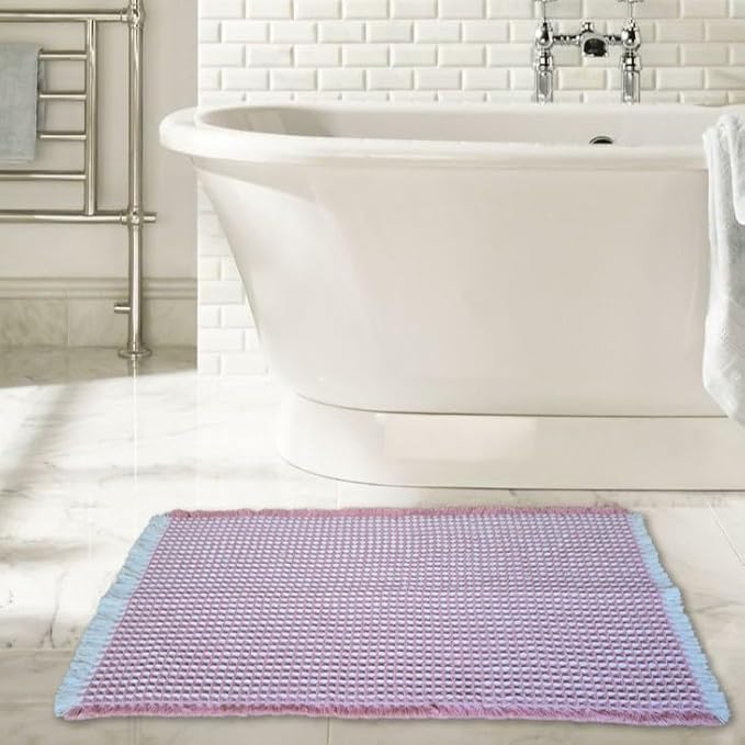 Upgraded Waffle Bath Mat – Ultra Soft, Super Absorbent & Non-Slip Rug with Tassels, Machine Washable, Rubber Backed for Bathroom, Hallway Runner, Kitchen and More (Pink, 18" X 30")