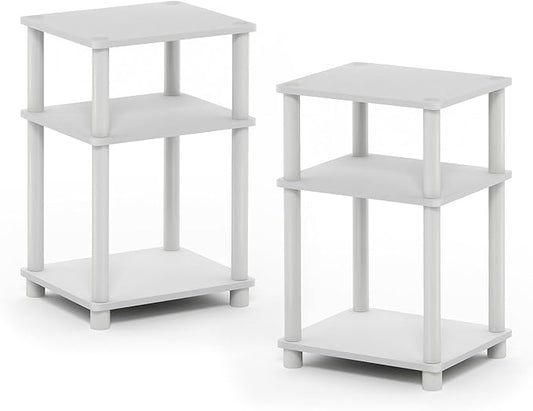 Furinno Just 3-Tier Turn-N-Tube End Table / Side Table / Night Stand / Bedside Table with Plastic Poles, 2-Pack, White/White