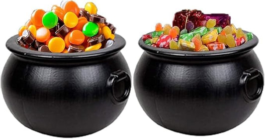 PMU 2 Pc Halloween Cauldron - Blow Mold Plastic Party Accessory - Candy Holder for Kids - Halloween Party Favors & Supplies - 12 Inch Black