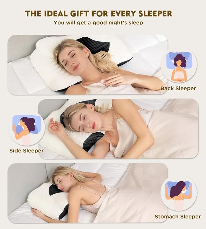 Osteo Cervical Pillow for Neck Pain Relief, Hollow Design Odorless Memory Foam Pillows with Cooling Case, Adjustable Orthopedic Bed Pillow for Sleeping, Contour Support for Side Back Stomach Sleepers