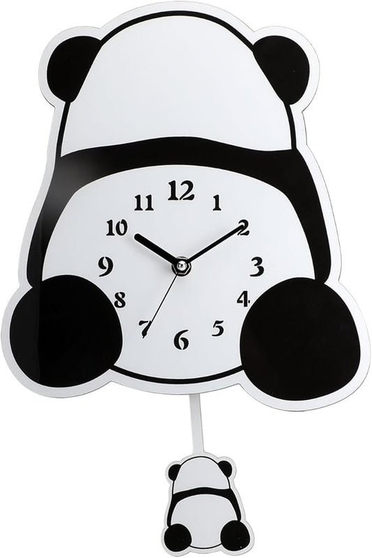 Panda Wall Clock 3D Cute Clock with Pendulum Silent Funny Gift Clock for Modern Decorative Home Living Room Kids' Room Panda Butt
