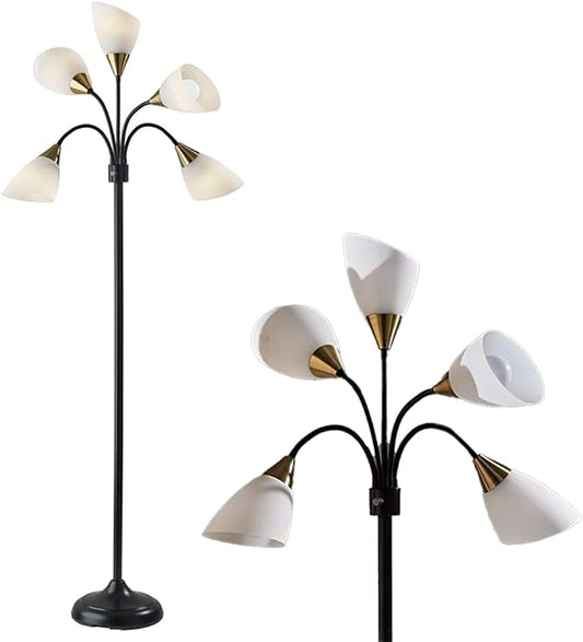 Adesso Floor Lamp with 5 Movable Shades & Adjustable Brightness – Perfect Lighting for Bedroom Decor, Beauty & Art Studio, Black