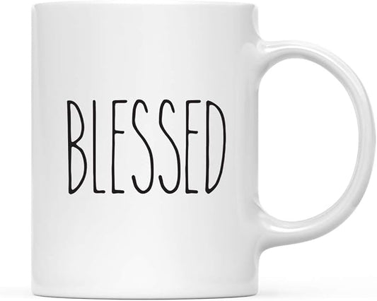 Andaz Press Simple Rustic Farmhouse Kitchen Decor 11oz. Ceramic Coffee Tea Mug Gift, Blessed, 1-Pack, Includes Box, Minimalist Birthday Christmas Ideas Blessed Coffee Mug Farmhouse Mugs Blessed Mugs
