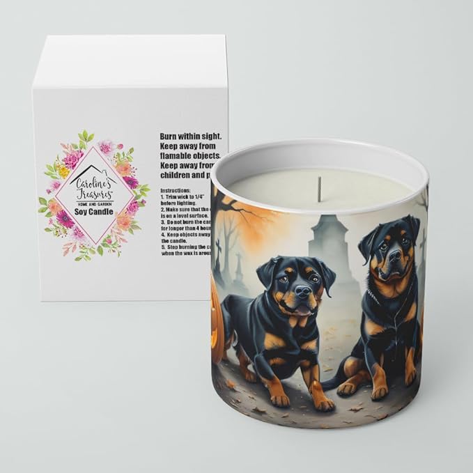Caroline's Treasures DAC2062CDL Rottweiler Spooky Halloween Decorative Soy Candle Nature Soy Wax Essential Oil Home Decor Ideal for Bedroom Kitchen Bath Office Gift, 10 oz