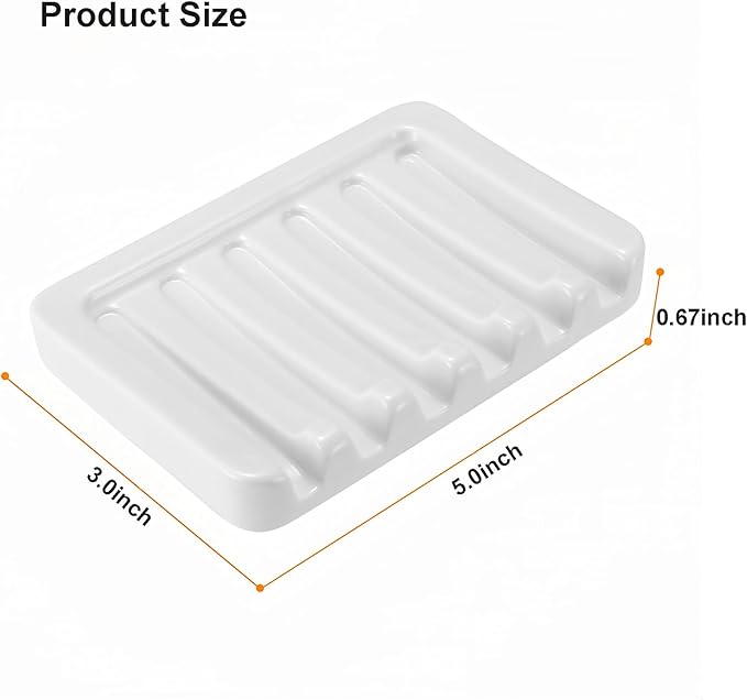 Self Draining Soap Dish, Ceramic Soap Holder for Shower, Vonpri Waterfall Bar Soap Case Saver Tray Sponge Organizer Keep Dry for Bathroom Kitchen Counter Sink (2, White)