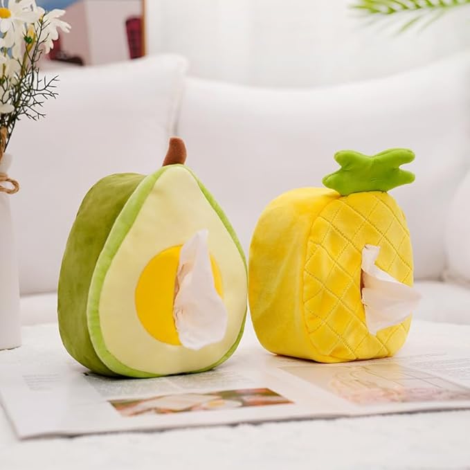 Fruit Tissue Box Cover, Plush Fabric, Home and Car Decorative Accessory (Avocado Shape)