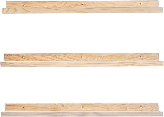 MBYD 36 Inch Floating Shelves Natural Wood, Wall Mount Picture Ledge Wooden Wall Shelf Nursery Bookshelf for Bedroom, Living Room, Office, Kitchen, Set of 3 Same Dimensions