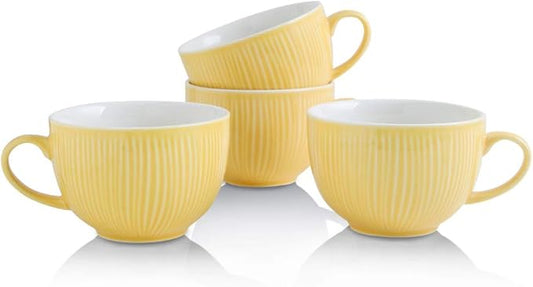 KOOV Ceramic Soup Mugs with Handles, Large Coffee Mug, Soup Bowls with Handles Microwave Safe, 24 Ounce Big Mug, Coffee Mugs Set of 4 (Yellow)