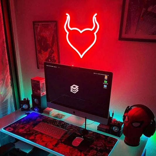 Devil Heart Neon Sign,Red Neon Heart for Bedroom,Halloween USB Powered LED Light Wall Decor,Demon Aesthetic for Party-10" Red
