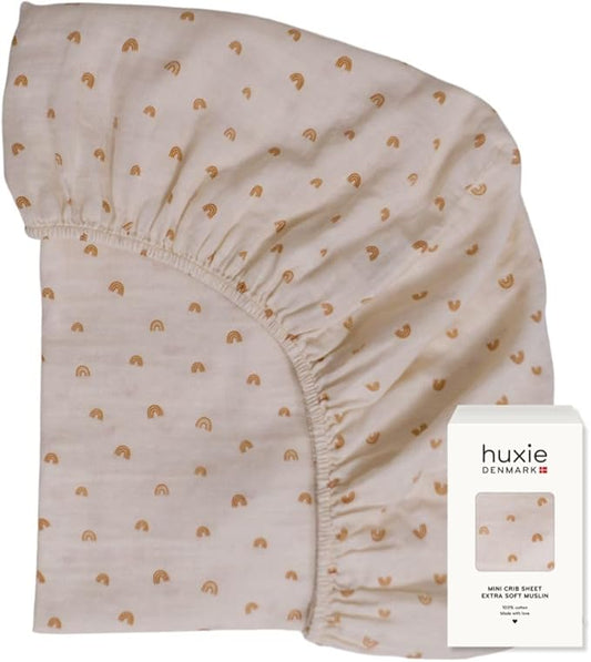 Denmark - Super Soft Muslin Mini Crib Sheets - 24'' x 38'' - 100% Organic Baby Crib Sheets for Boys and Girls (Rainbows)