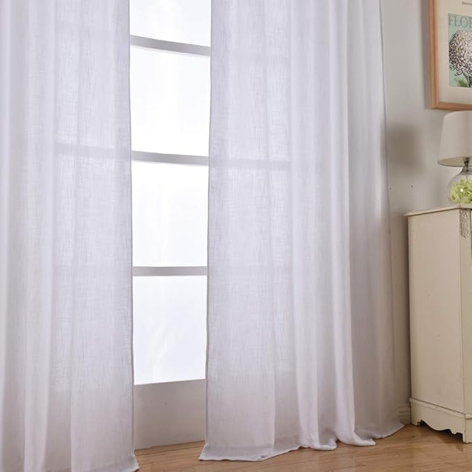 Valea Home Soft Burlap Natural Rod Pocket Window Curtain Panels for Living Room Patio Door, 52 x 108 inches, 1 Panel, White