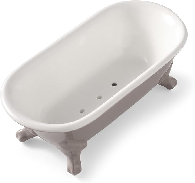 6.5" Ceramic Mini Decorative Clawfoot Bathtub Bar Soap Dish, Kitchen Sponge Holder and Shower Tray for Bathroom, 1 Pack(Taupe)