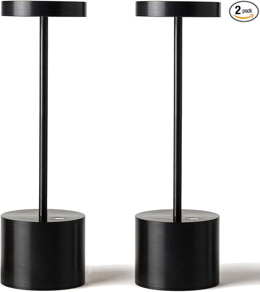 SAKRINGT 2 Pack Rechargeable Table Lamp, LED Cordless Table Lamp,5000mAh Battery Operated Portable Table Light,Dimming for Restaurant/Patio/Outdoor(Black)
