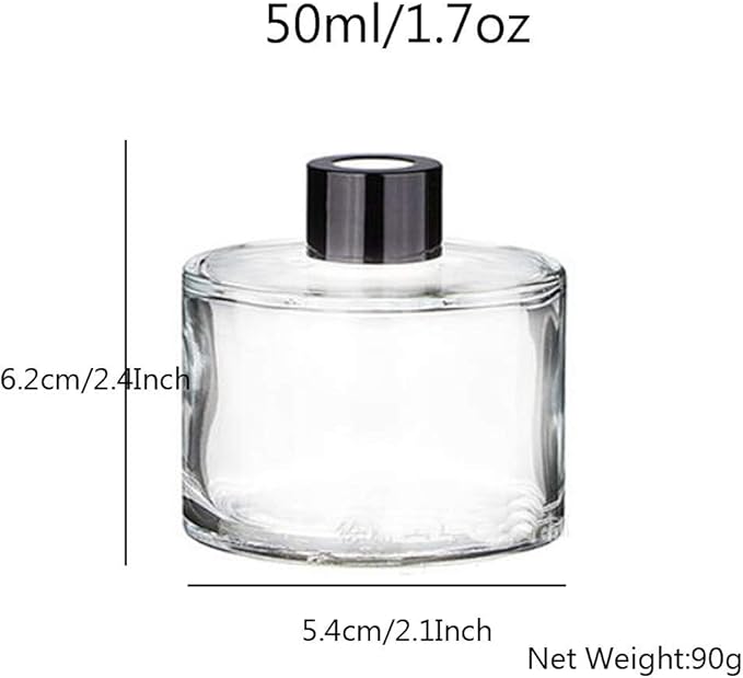 2Pcs 50ml/1.7oz Transparen Empty Glass Diffuser Bottle Clear Refillable Aromatherapy Jar Container Vase Pot Fragrance Accessories for DIY Replacement Reed Diffuser Sets