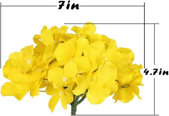 Flojery Silk Hydrangea Heads Artificial Flowers Heads with Stems for Home Wedding Decor,Pack of 10 (Yellow)