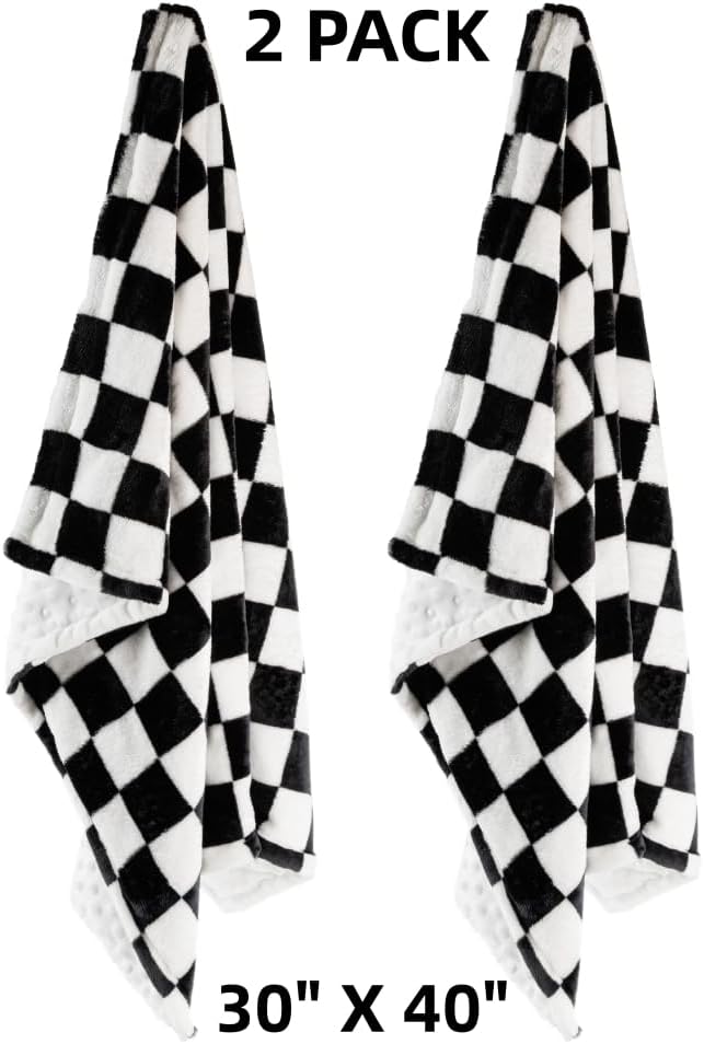 Soft Checkered Baby Blankets for Unisex Girls or Boys Breathable Gender Neutral Nursery Double Layer Blankets with Dotted Backing for Newborn Toddlers (30??X 40??